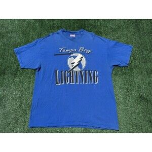 Vintage Tampa Bay Lightning T-shirt Blue 90s Size XXL 2XL Single Stitch NHL